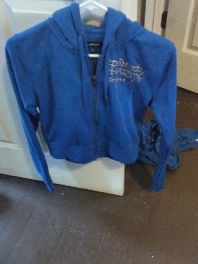 Ed Hardy Royal Blue Zip Hoodie with Gold Script